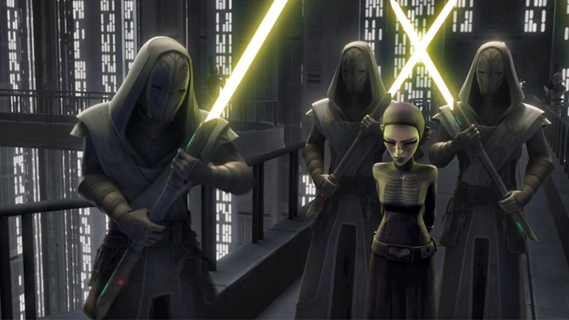 Cool sabers that feel a little Darth Maul inspired.